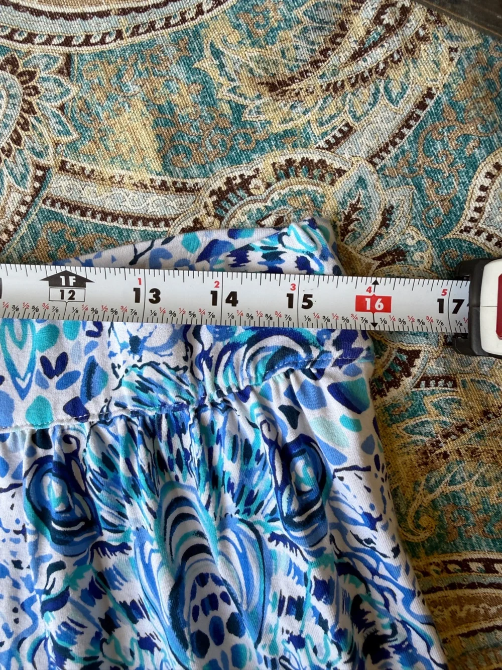 Lilly Pulitzer Blue Aqua Medallion Tiered Stretch Skirt Size L